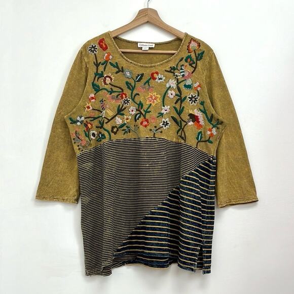 Coldwater Creek Floral Embroidered Long Sleeve Top - Mustard and Black - Picture 14 of 14